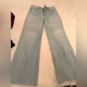 GRLFRND Light Blue Distressed Flare Jeans